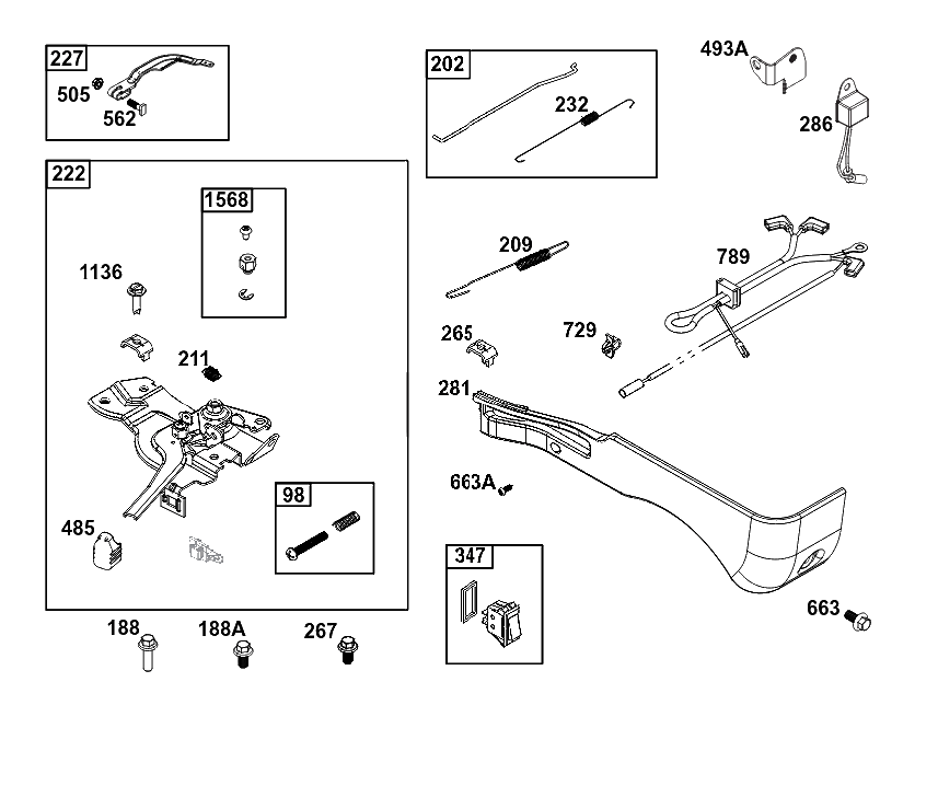 Controls Group Diagram and Parts List for 83132-0244-H5  Briggs and Stratton Engine